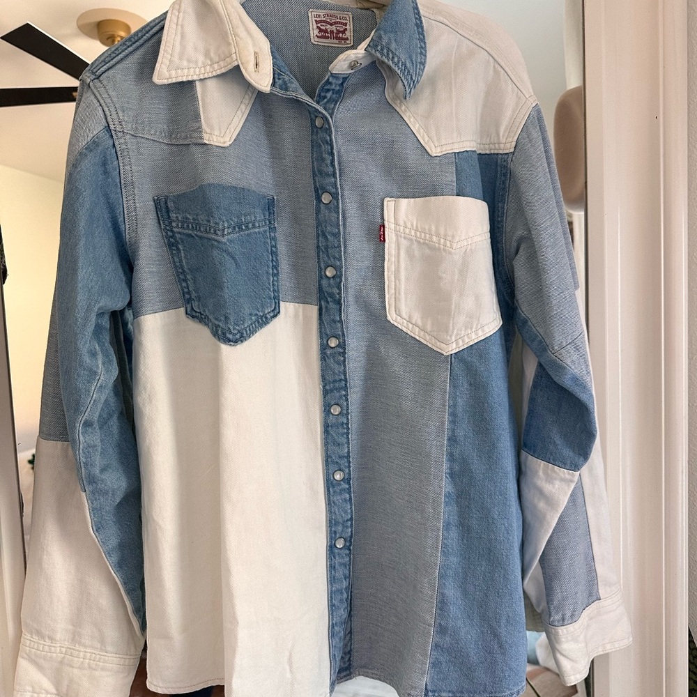 Levi's Two-Tone Denim Shirt in Blue and White